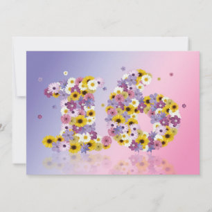 16th Birthday party, with flowered letters Invitation