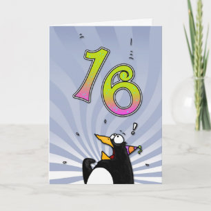 16th Birthday - Penguin Surprise Card