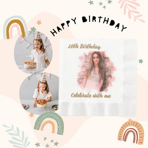 16th Birthday Personalised, Girl Modern Photo Napkin