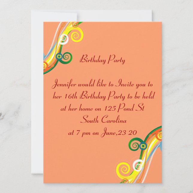 16th Birthday Photo Card Multi Colour Scrolls (Front)