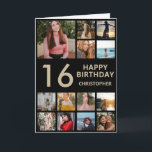 16th Birthday Photo Collage 13 Photos Black & Gold Card<br><div class="desc">16th Happy Birthday Photo Collage 13 Photos Black and Gold Birthday Card for Any Age. 1st 13th 15th 16th 18th 20th 21st 30th 40th 50th 60th 70th 80th 90th 100th,  Any Ages. For further customisation,  please click the "Customise it" button and use our design tool to modify this template.</div>
