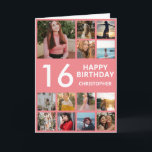 16th Birthday Photo Collage 13 Photos Pink & White Card<br><div class="desc">16th Happy Birthday Photo Collage 13 Photos Pink and White Birthday Card for Any Age. 1st 13th 15th 16th 18th 20th 21st 30th 40th 50th 60th 70th 80th 90th 100th,  Any Ages. For further customisation,  please click the "Customise it" button and use our design tool to modify this template.</div>