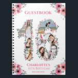 16th Birthday Photo Collage Pink Flower Guest Book<br><div class="desc">Create a Sixteenth Birthday eight photos collage in a big number Sixteen shape. Decorated with beautiful and lovely watercolor blush pink flowers and green foliage. Great 16th sweet sixteen Birthday gift for girls. Personalized number 16 photo collage for a unique and very special product.</div>