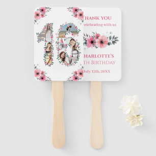 16th Birthday Photo Collage Pink Girl Flower White Hand Fan