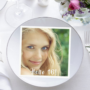16th birthday photo hello 16 girl napkin