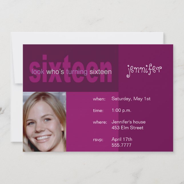 16th Birthday Photo Invitation (Front)