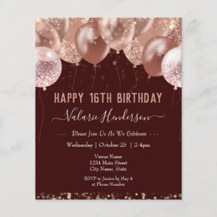 16th Birthday Pink Balloons Budget Invitation