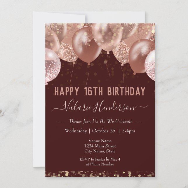 16th Birthday Pink Balloons Invitation (Front)