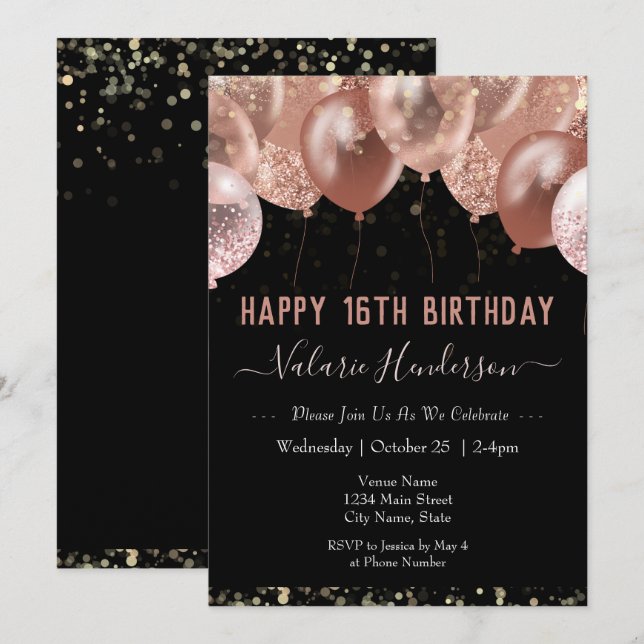 16th Birthday Pink Balloons Invitation (Front/Back)