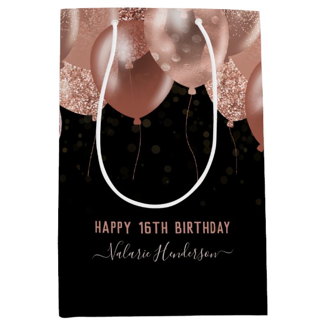 16th Birthday Pink Balloons Medium Gift Bag (Front)