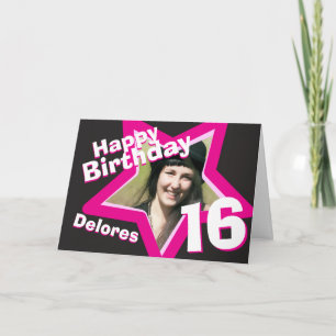 16th birthday pink custom photo card