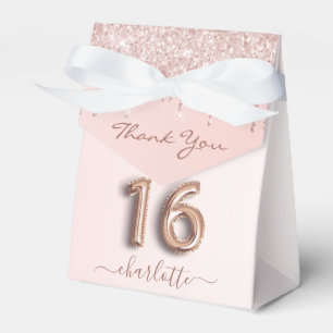 16th birthday pink rose gold glitter thank you favour box