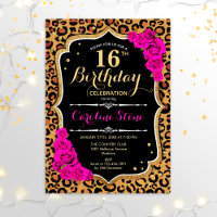 16th Birthday - Pink Roses Leopard Print