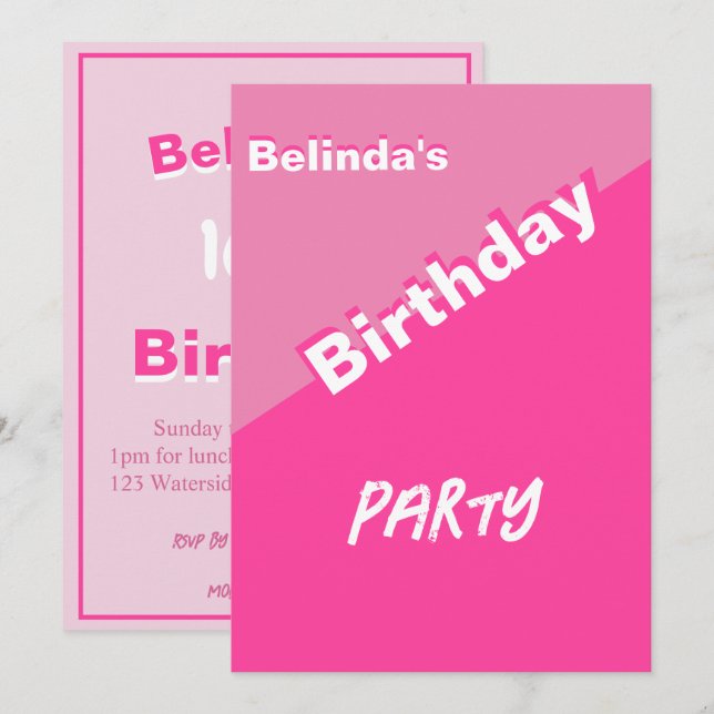 16th Birthday Pretty Pink Invitation (Front/Back)