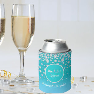16th Birthday queen diamonds teal glitter girl Can Cooler