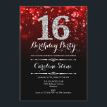 16th Birthday - Red Silver Invitation<br><div class="desc">16th Birthday Invitation.
Elegant red black white design with faux glitter silver. Adult birthday. Features diamonds and script font. men or women bday invite.  Perfect for a stylish birthday party. Message me if you need further customization.</div>