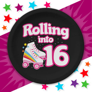 16th Birthday Roller Skating 16 Years Old Skate Paper Plate