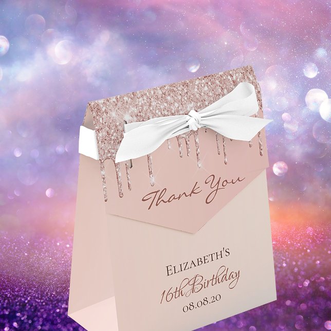 16th Birthday rose gold glitter glam thank you Favour Box (Creator Uploaded)