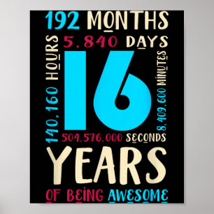 16th Birthday Shirt Kids Gift 16 Year Old Boys Poster
