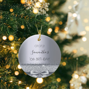 16th birthday silver elegant metallic name ceramic tree decoration