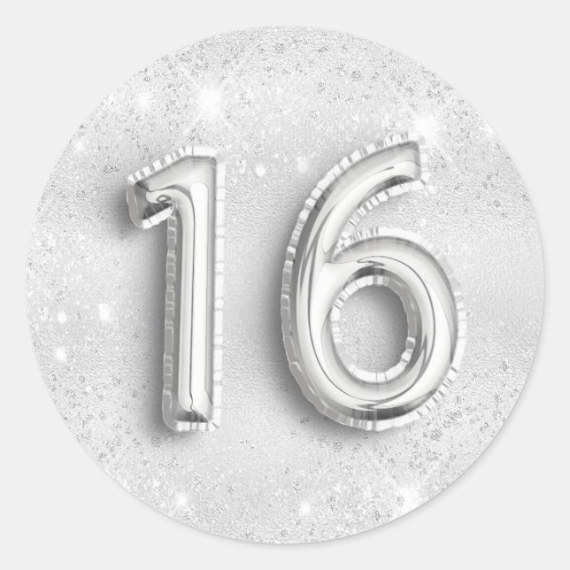 16th birthday silver glitter dust number 16 classic round sticker (Front)