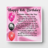 16th Birthday Sister Poem Plaque