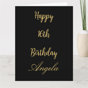 16th Birthday Sixteen Custom Name Gold Black 2024 Card