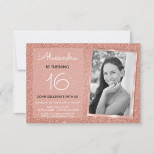 16th Birthday Sparkle Rose Gold Blush Pink Photo Invitation