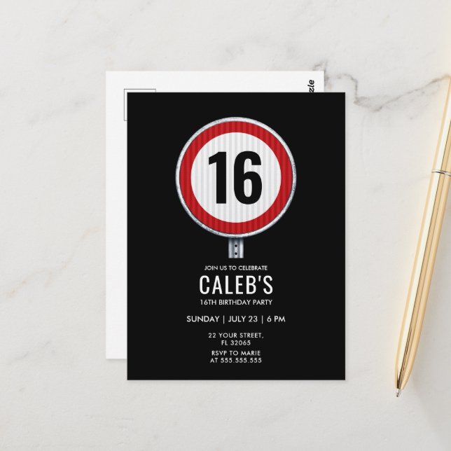 16th Birthday Speed Limit  Postcard (Front/Back In Situ)