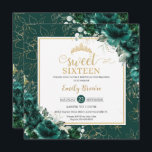 16th Birthday Sweet 16 Emerald Green Floral Gold Invitation<br><div class="desc">Personalise this lovely Sweet 16 / quinceañera / birthday invitation with own wording easily and quickly,  simply press the customise it button to further re-arrange and format the style and placement of the text.  Matching items available in store!  (c) The Happy Cat Studio</div>