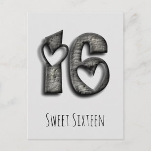 16th Birthday Sweet 16 Rustic Hearts Typography Postcard