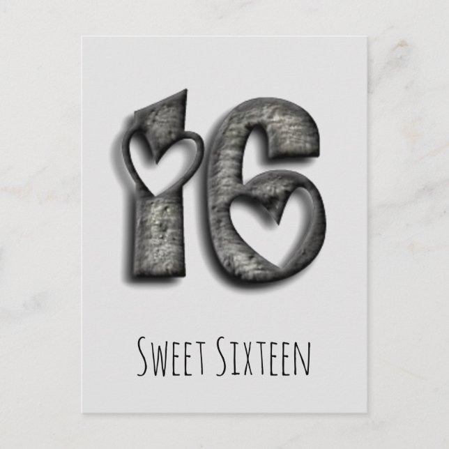 16th Birthday Sweet 16 Rustic Hearts Typography Postcard (Front)