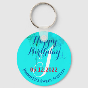 16th Birthday Sweet 16 Sixteen party favor teal Key Ring