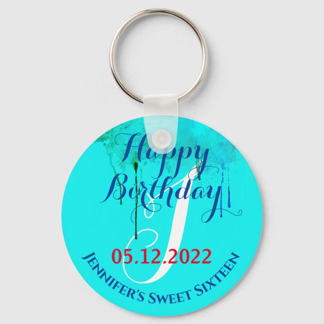 16th Birthday Sweet 16 Sixteen party favour teal Key Ring (Front)