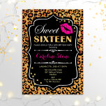 16th Birthday - Sweet Sixteen Leopard Print Pink Invitation<br><div class="desc">Sweet Sixteen Birthday Invitation.
Elegant black white design with faux glitter gold and leopard print pattern. Features pink lips kiss,  confetti and script font. Perfect for a stylish 16th birthday party. Message me if you need further customization.</div>