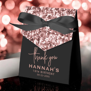 16th Birthday Thank You Rose Gold Glitter Script Favour Box