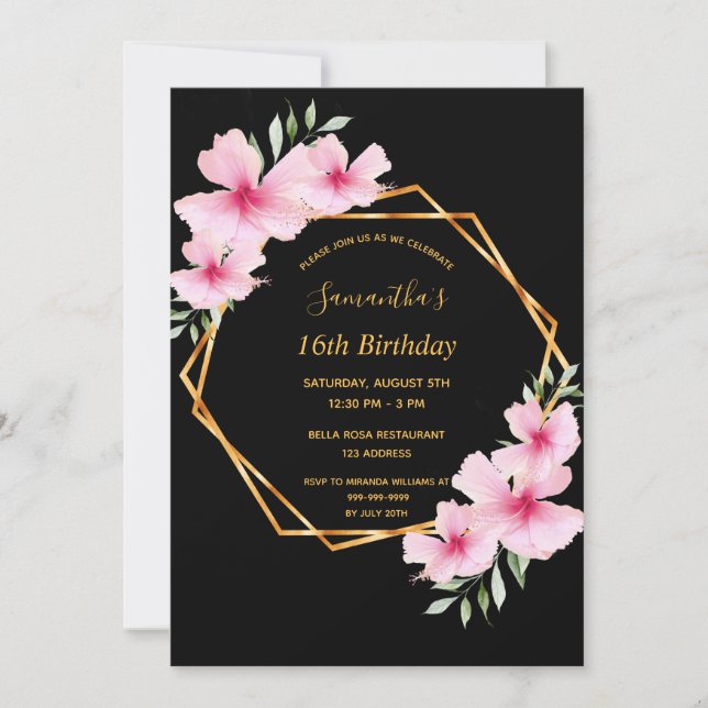 16th birthday tropical geometric black Sweet 16 Invitation (Front)