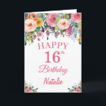 16th Birthday Watercolor Floral Flowers Pink Card<br><div class="desc">16th Birthday Watercolor Floral Flowers Pink Card with personalised name and age. For further customisation,  please click the "Customise it" button and use our design tool to modify this template.</div>