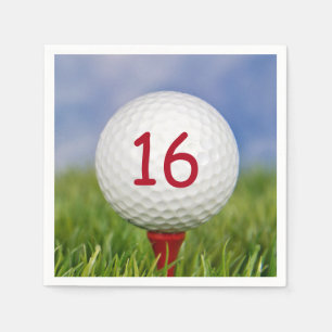 16th birthday white golf ball on red tee napkin