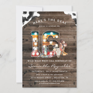 16th Birthday   Wild West Cowboy Invitation