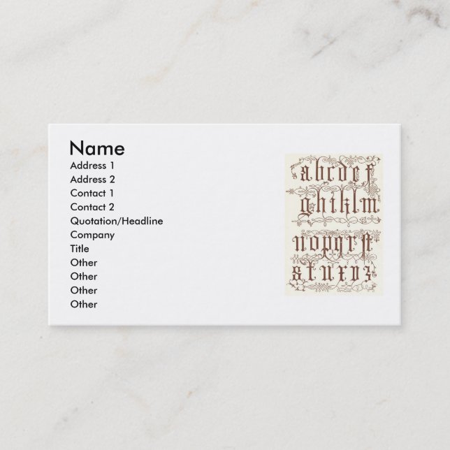 16th Century Alphabet Business Card (Front)