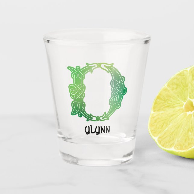 16th Century Celtic Knot Capital Letter D Shot Glass (Front)