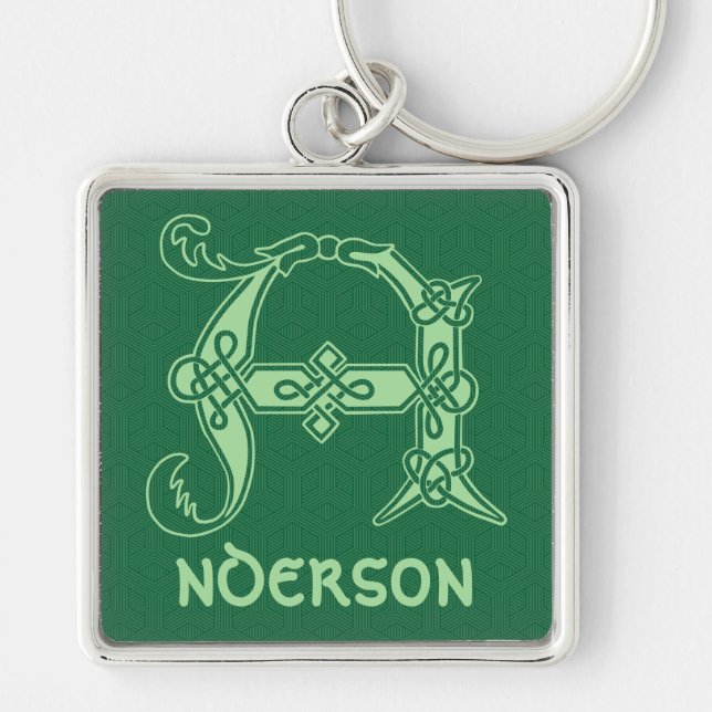 16th Century Celtic Knot Decorative Capital A Key Ring (Front)