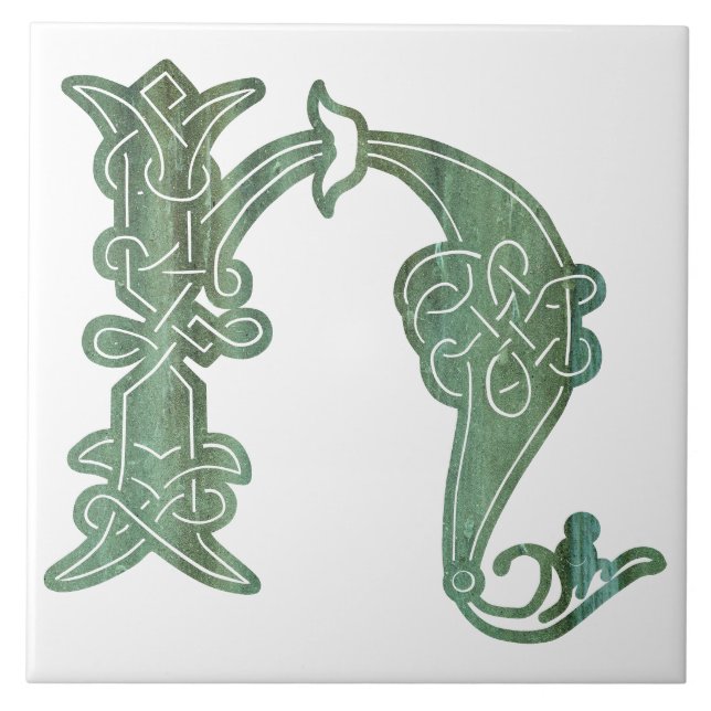 16th Century Celtic Knot Decorative Capital H Tile (Front)