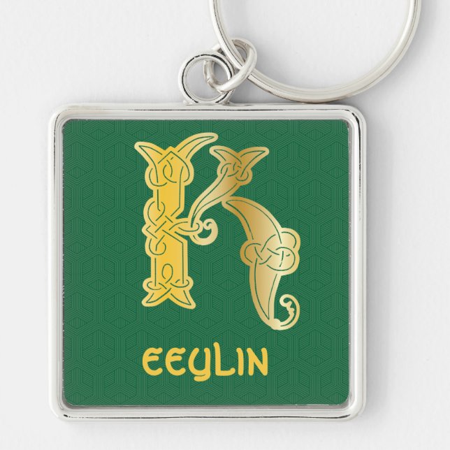 16th Century Celtic Knot Decorative Capital K Key Ring (Front)