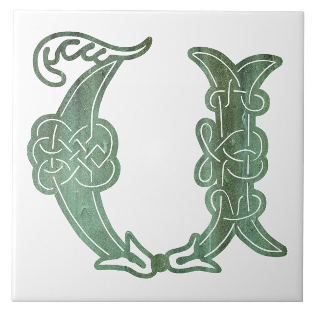 16th Century Celtic Knot Decorative Capital U Cera Tile (Front)