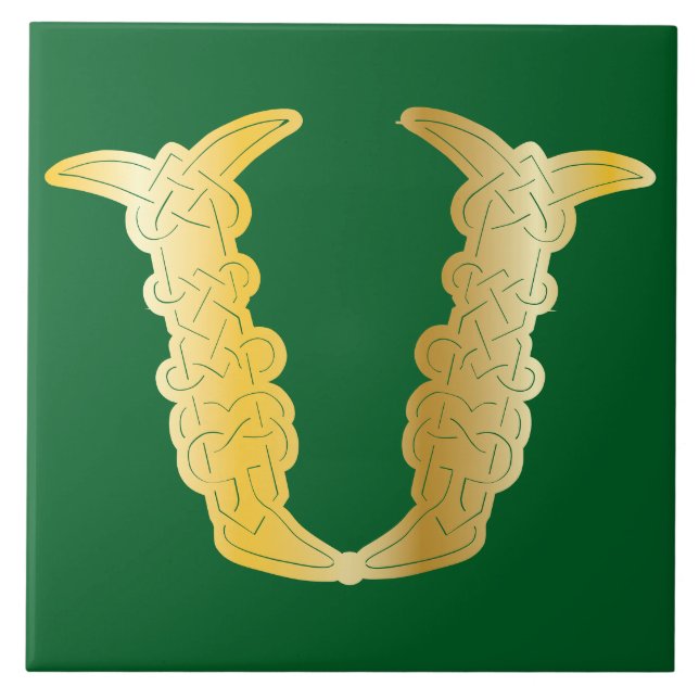 16th Century Celtic Knot Decorative Capital V Tile (Front)