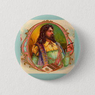 16th century cigar smoker 6 cm round badge