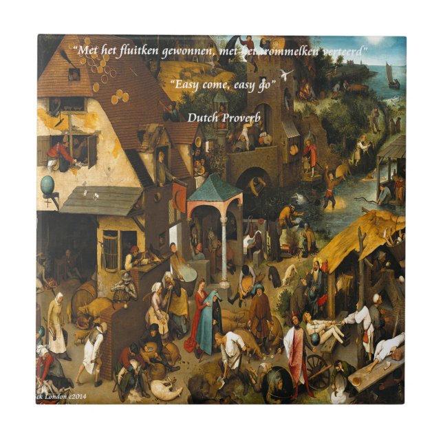 16th Century Dutch Art & Famous Proverb Tile (Front)