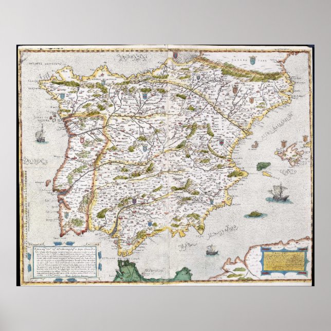 16th Century Map of Iberia Poster (Front)